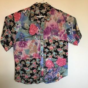 Carole Little Floral Block Pattern Blouse Large